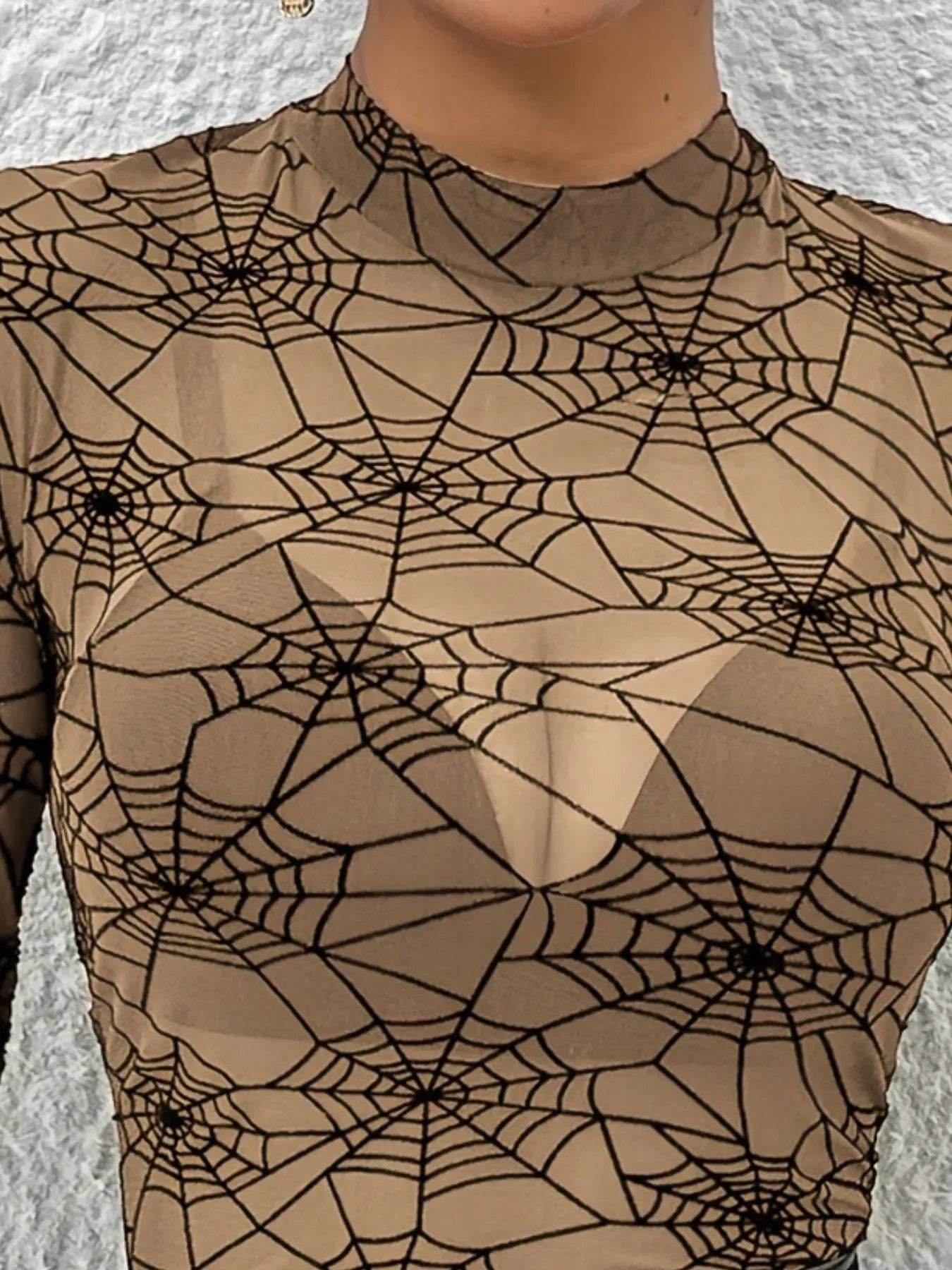 Spider Web Print Long Sleeve Blouse - IntuitiveEncBoutique