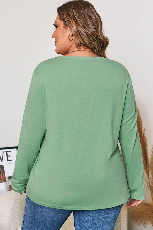 Grass Green Flower Applique Mineral Wash Plus Size Top - IntuitiveEncBoutique
