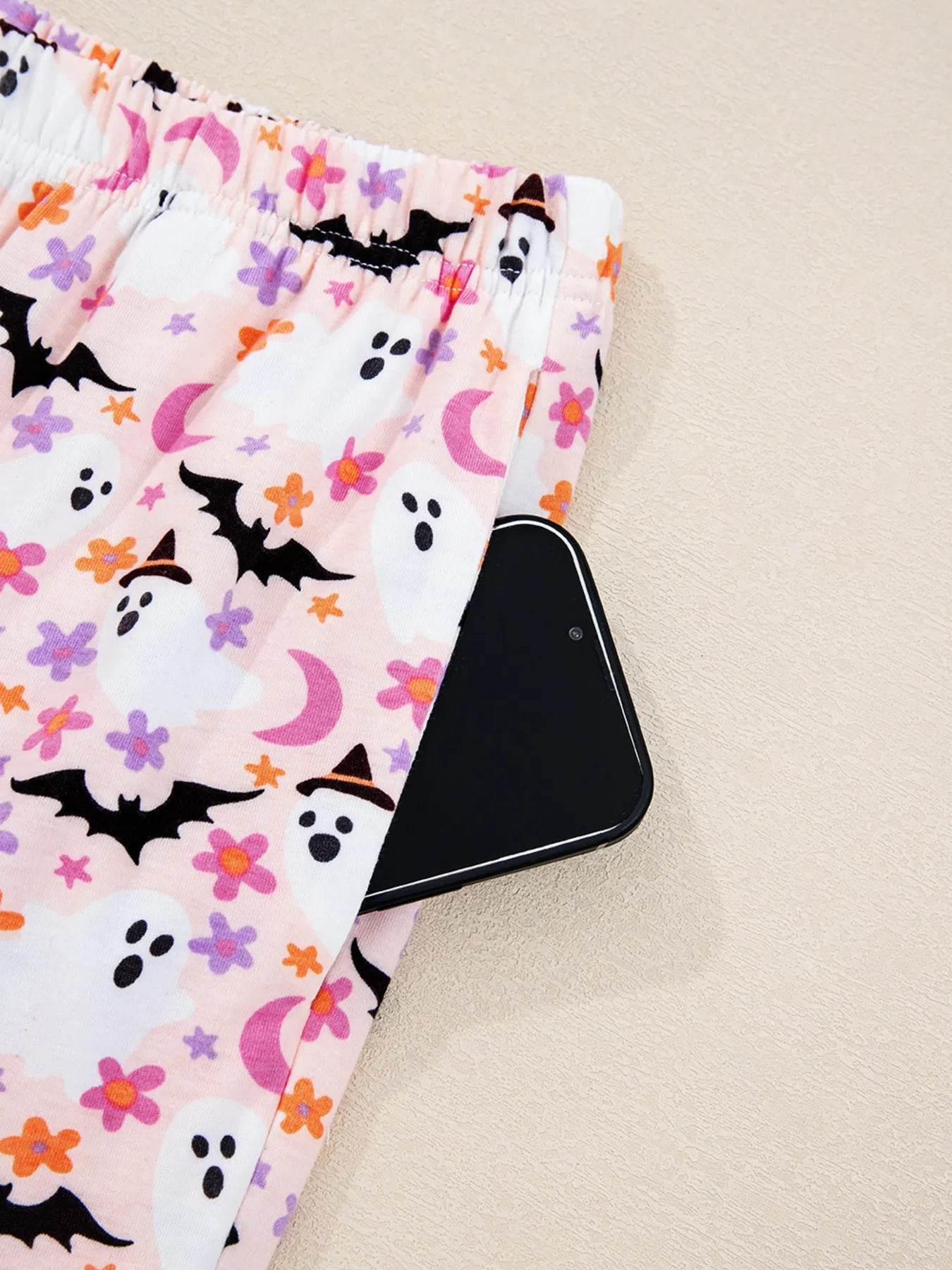 Halloween Ghost Print Button Up Top and Pants Lounge Set - IntuitiveEncBoutique