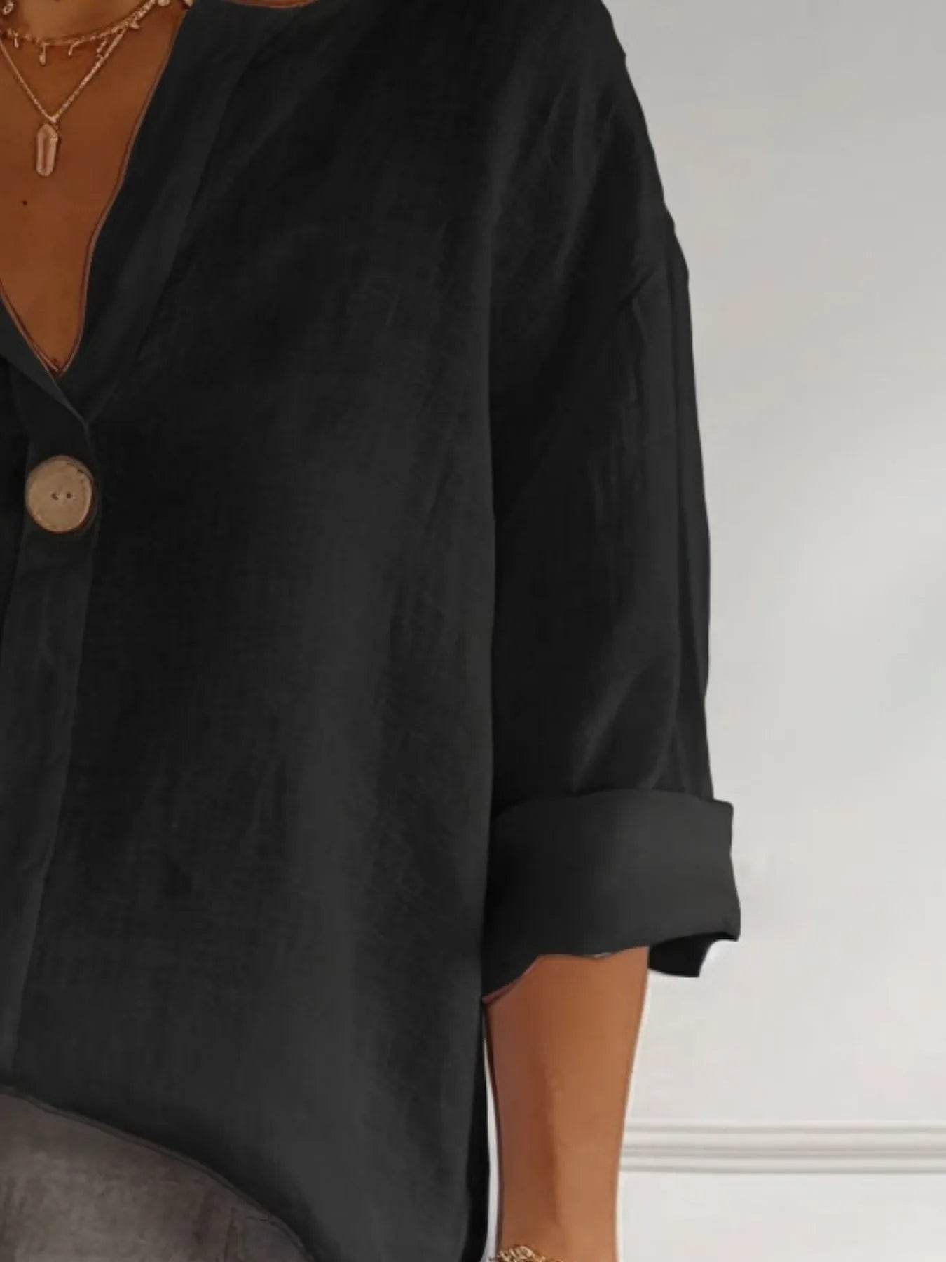 Full Size Casual Notched Drop Shoulder Blouse Plus Size - IntuitiveEncBoutique
