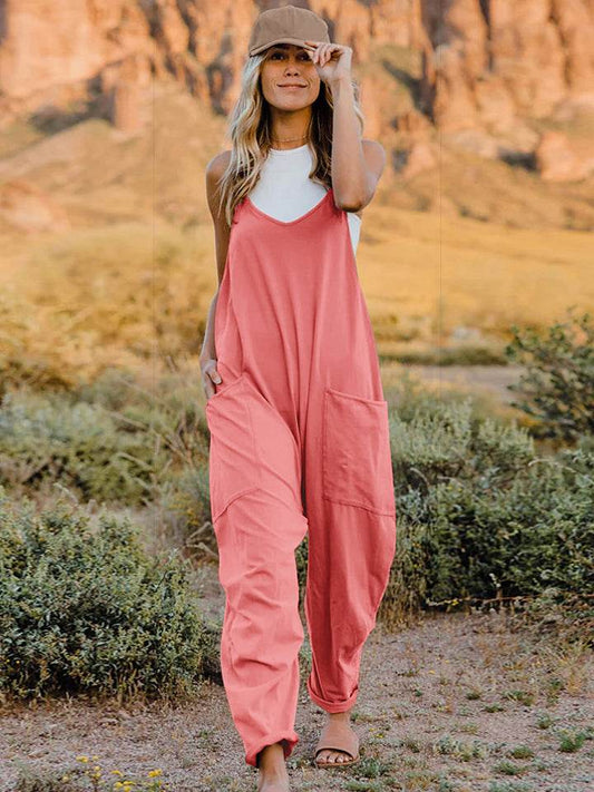 Double Take Full Size Sleeveless V-Neck Pocketed Jumpsuit - IntuitiveEncBoutique