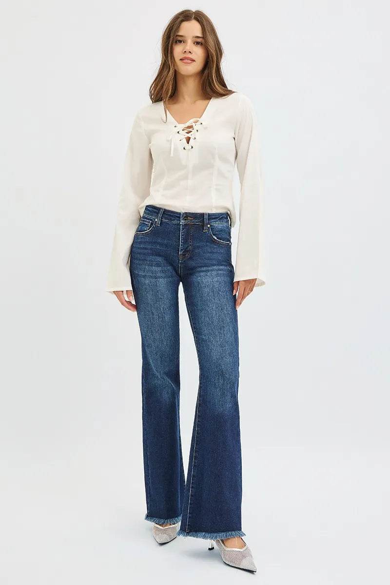 RISEN Full Size Tummy Control Mid Rise Flare Jeans Plus Size - IntuitiveEncBoutique