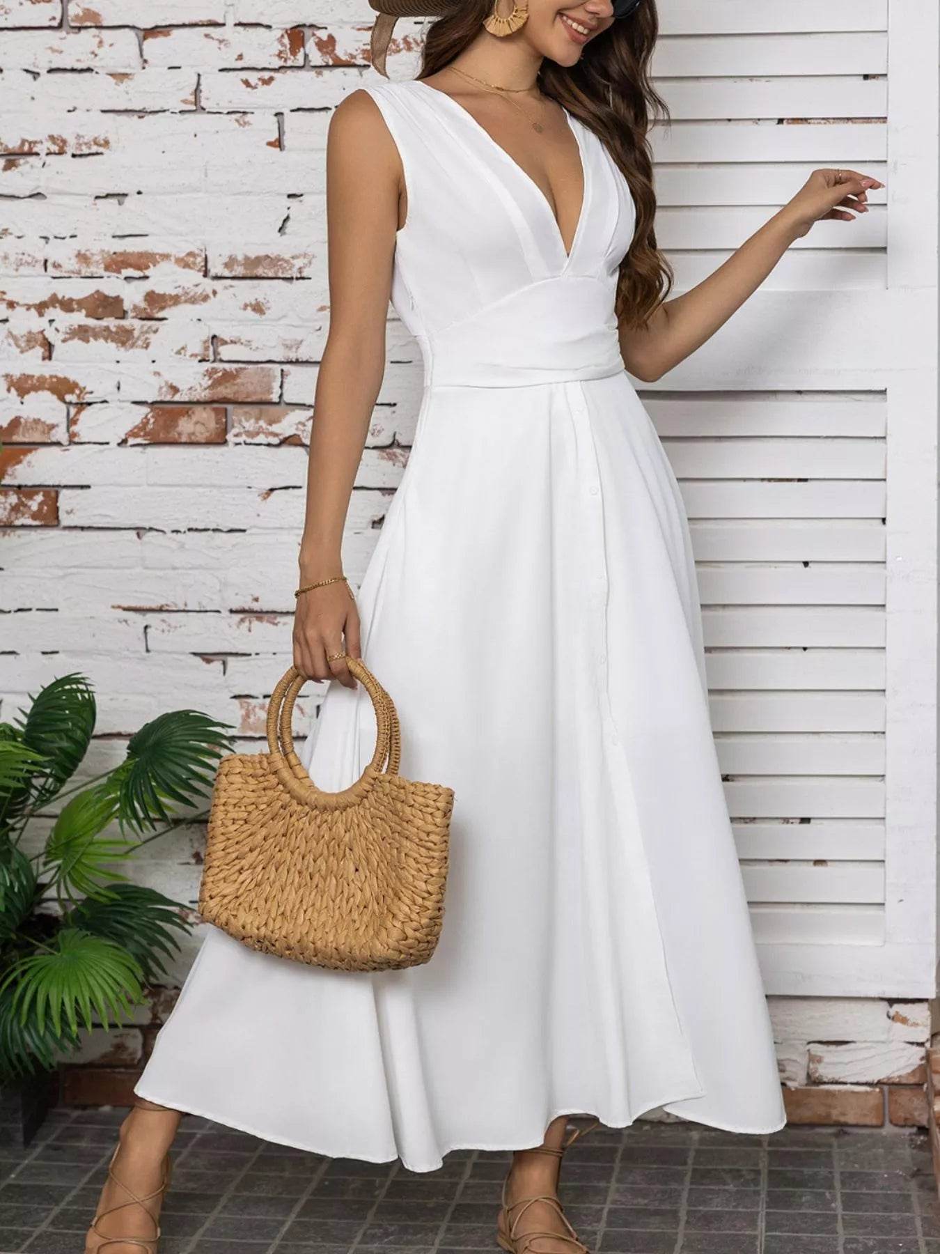 Full Size Slit V-Neck Sleeveless Dress Plus Size - IntuitiveEncBoutique