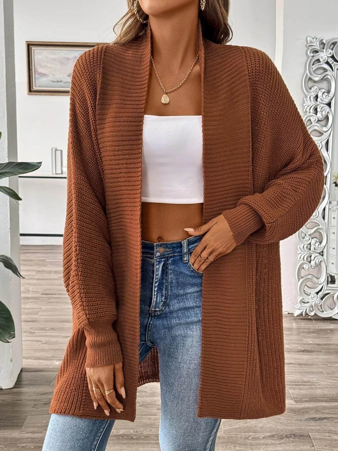 Oversized Knit Open Front Cardigan - IntuitiveEncBoutique