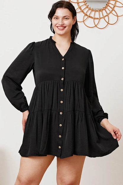 Ruffled Button Up Long Sleeve Tiered Shirt - IntuitiveEncBoutique