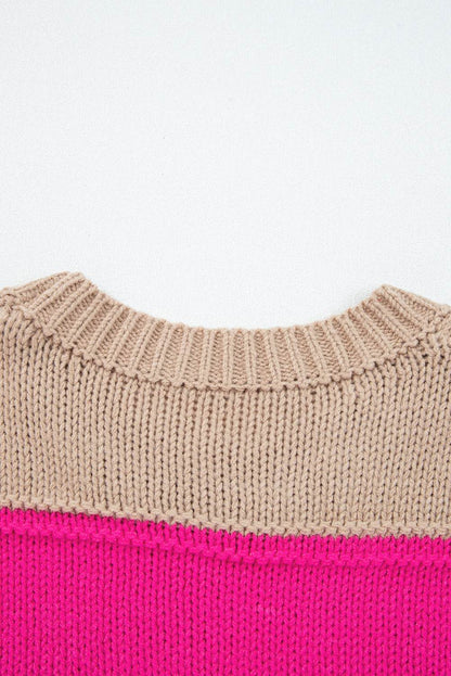Khaki Stripe Color Block PLus Size Drop Shoulder Sweater - IntuitiveEncBoutique