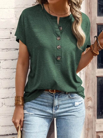 Half Button Short Sleeve Top - IntuitiveEncBoutique