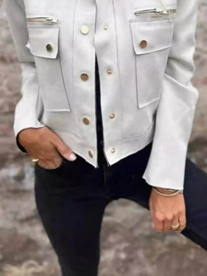 Full Size Snap Down Long Sleeve Jacket Plus Size - IntuitiveEncBoutique