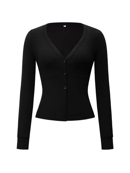 Long Sleeve V-Neck Button Front Cardigan - IntuitiveEncBoutique