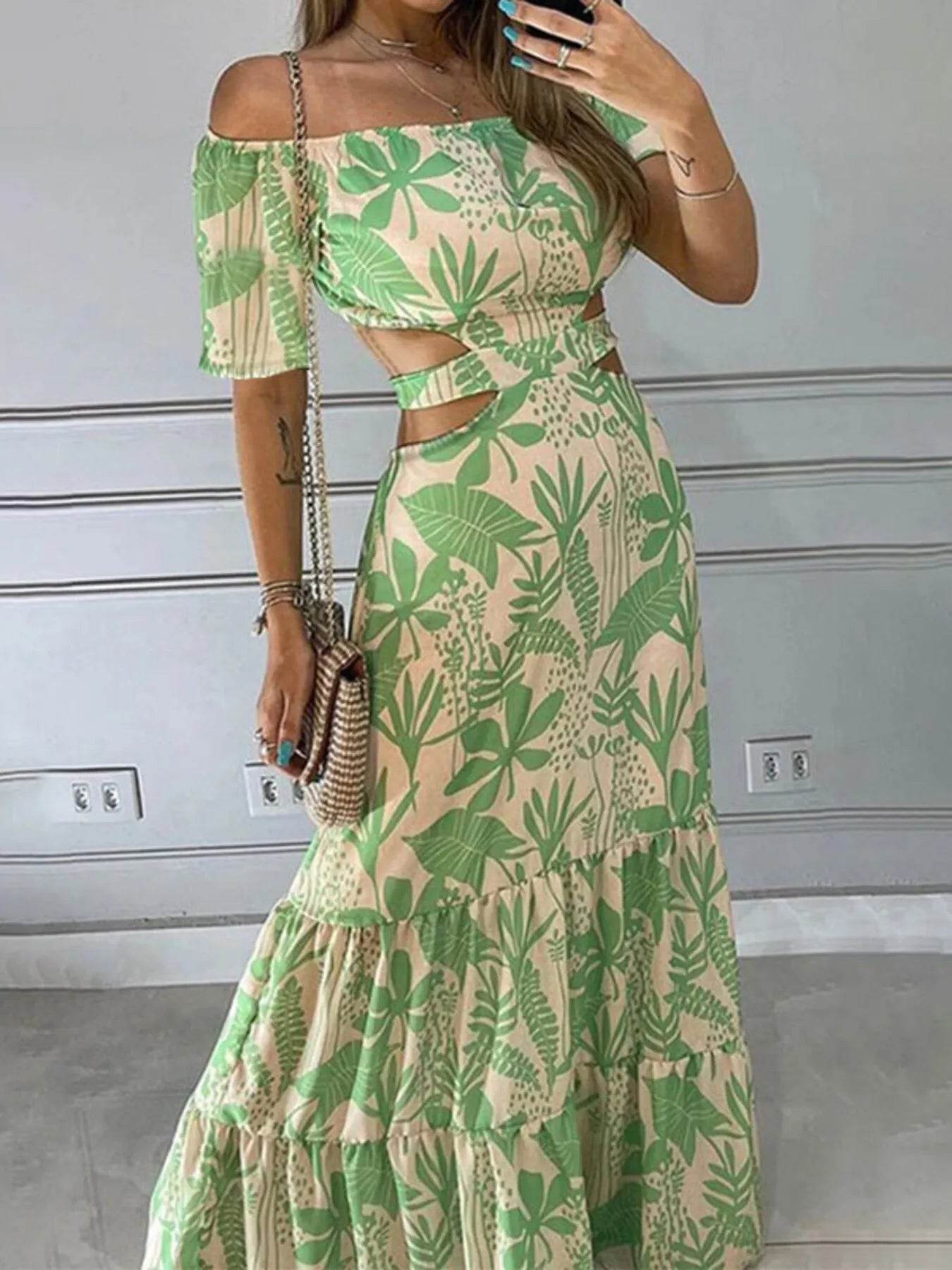 Full Size Cutout Off-Shoulder Printed Maxi Dress Plus Size - IntuitiveEncBoutique