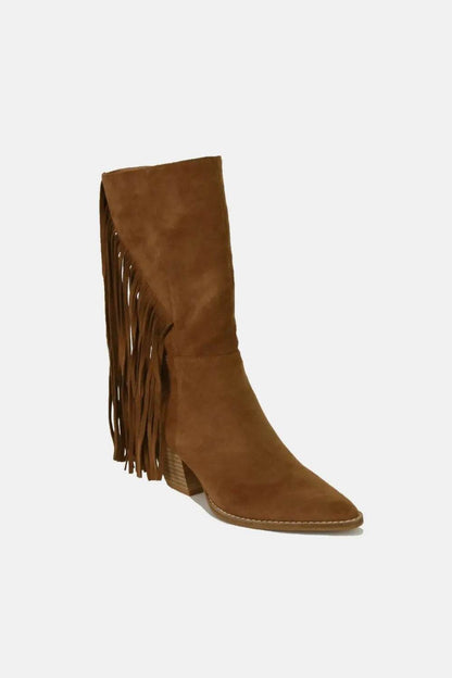 Beast Fashion Suede Fringe Point Toe Boots - IntuitiveEncBoutique