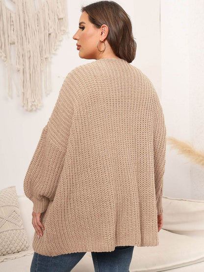 Plus Size Open Front Dropped Shoulder Knit Cardigan - IntuitiveEncBoutique