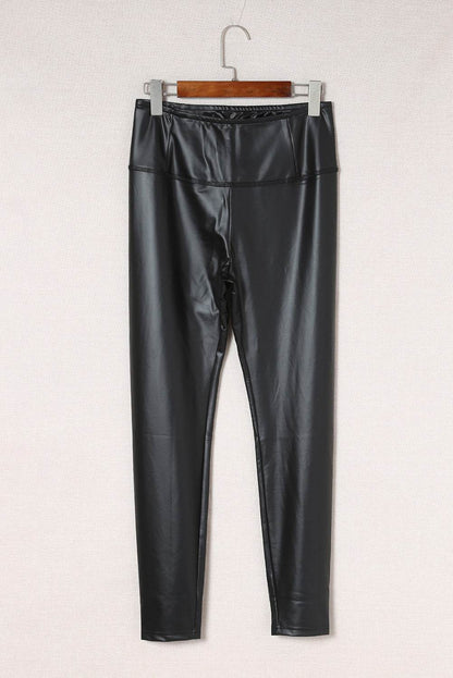 Black Faux Leather High Waist Leggings - IntuitiveEncBoutique