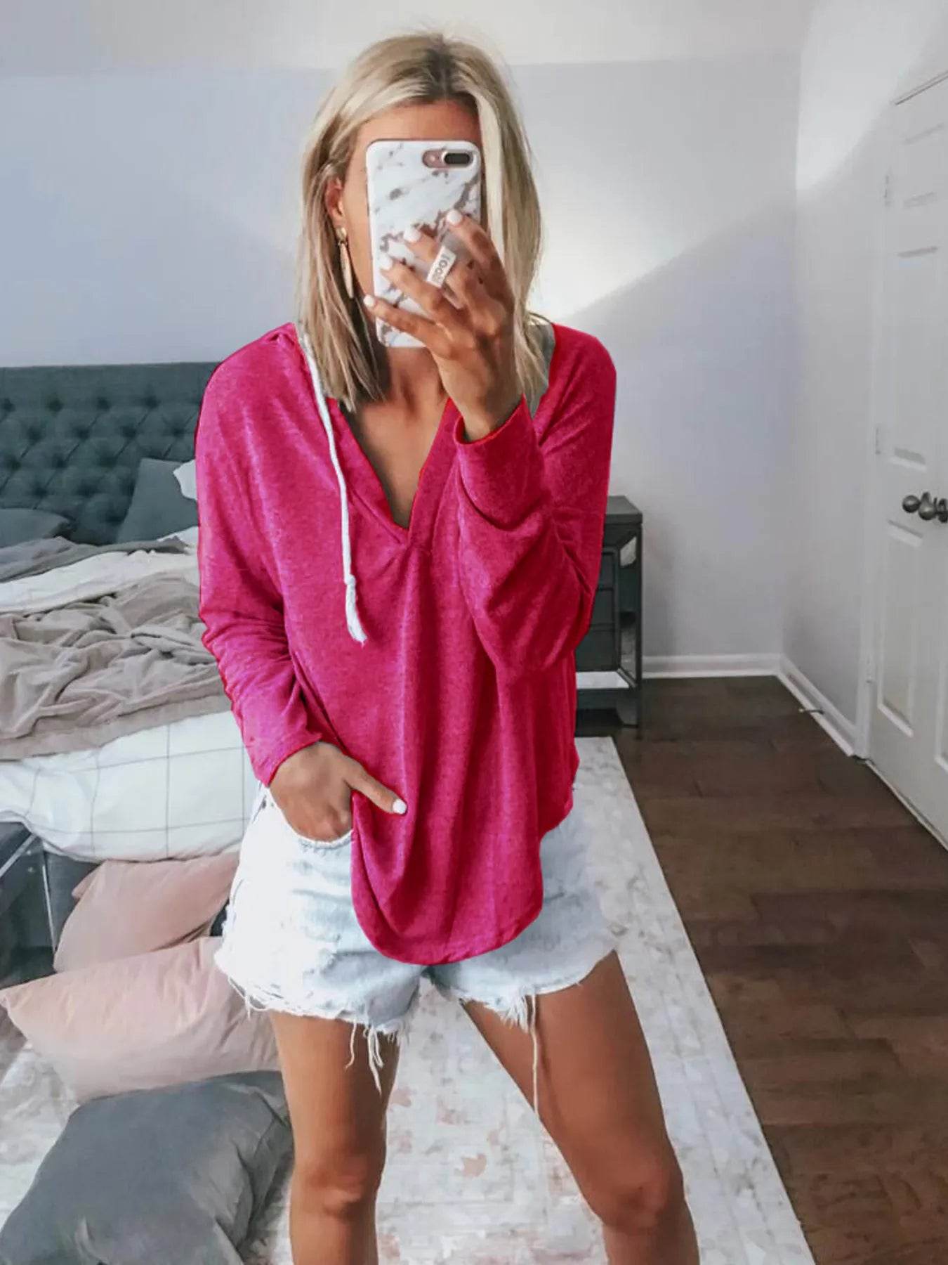 Full Size Drawstring Long Sleeve Hoodie Plus Size - IntuitiveEncBoutique