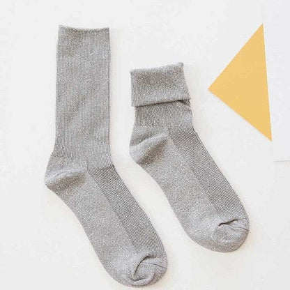 Winter Cotton Solid Shiny Woman Simple Socks Fashion Art Fold Female Student Thick Warm Socks Shiny Metallic Line Sock - IntuitiveEncBoutique