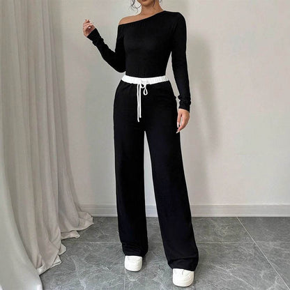 Loose wide leg long pants long sleeved T-shirt set - IntuitiveEncBoutique