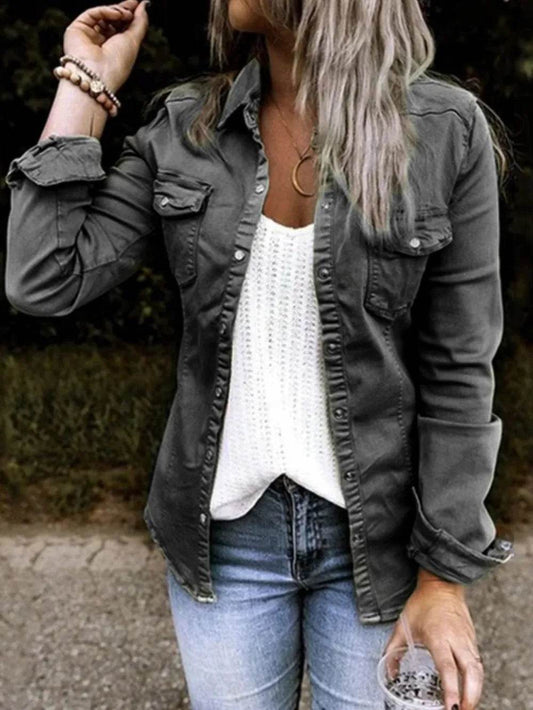 Double Take Full Size Snap Down Long Sleeve Shacket - IntuitiveEncBoutique