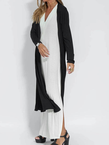 Full Size Open Front Side Slit Longline Cardigan Plus Size - IntuitiveEncBoutique