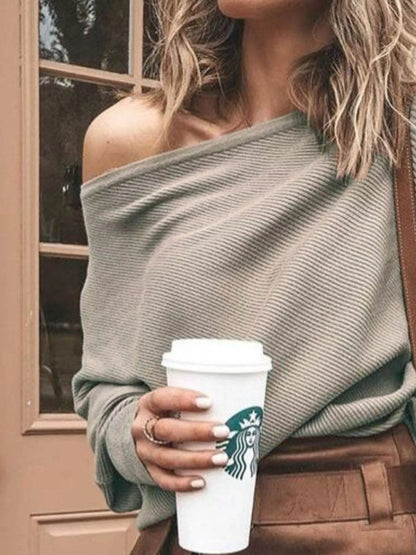 Full Size One-Shoulder Ribbed Sweater Plus Size - IntuitiveEncBoutique