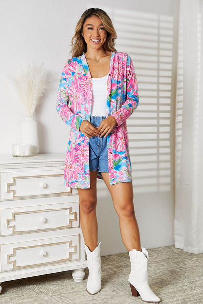 Double Take Floral Open Front Long Sleeve Cardigan - IntuitiveEncBoutique