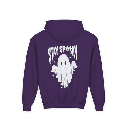 Youth Ghostly Rocker Hoodie - Stay Spooky Sweatshirt, Halloween Apparel, Youth Fashion, Skeleton Design, Cozy Gift - IntuitiveEncBoutique