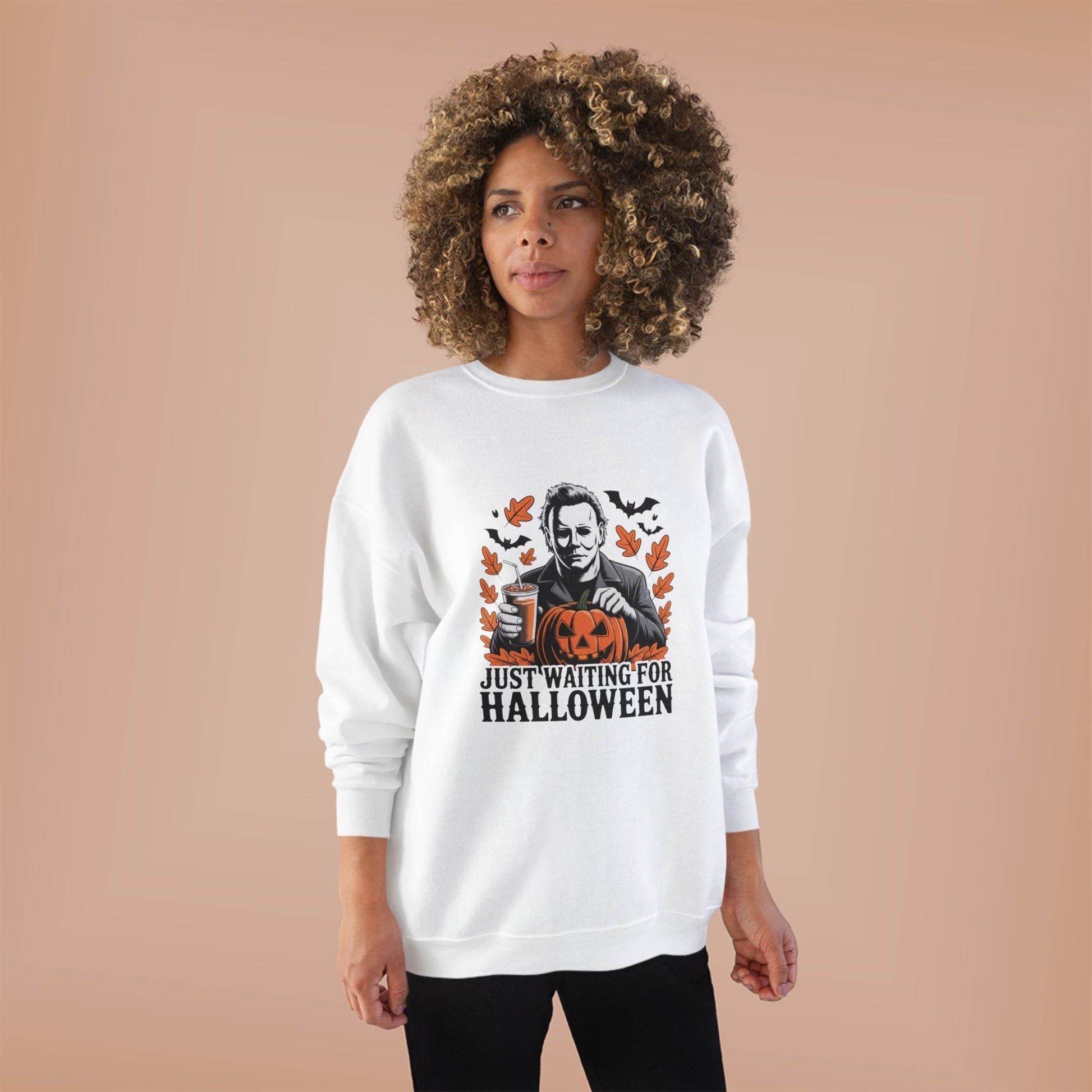 Halloween Sweatshirt - Just Waiting for Halloween | Unisex Crewneck Pullover, Fall Fashion, Halloween Gift, Cozy Sweater, Eco-Friendly Wear - IntuitiveEncBoutique