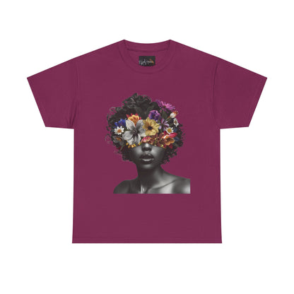 Floral Goddess Unisex Heavy Cotton Tee | Flower Graphic Tee, Boho Style, Casual Wear, Unique Gift, Art Tee