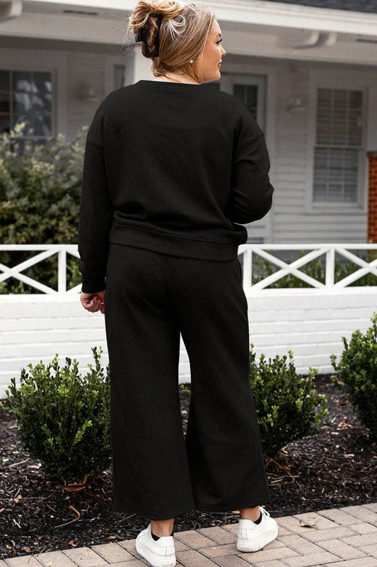 Double Take Full Size Textured Long Sleeve Top and Drawstring Pants Set - IntuitiveEncBoutique