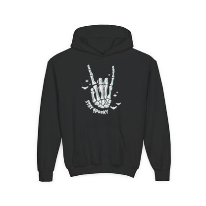 Youth Ghostly Rocker Hoodie - Stay Spooky Sweatshirt, Halloween Apparel, Youth Fashion, Skeleton Design, Cozy Gift - IntuitiveEncBoutique