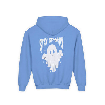 Youth Ghostly Rocker Hoodie - Stay Spooky Sweatshirt, Halloween Apparel, Youth Fashion, Skeleton Design, Cozy Gift - IntuitiveEncBoutique