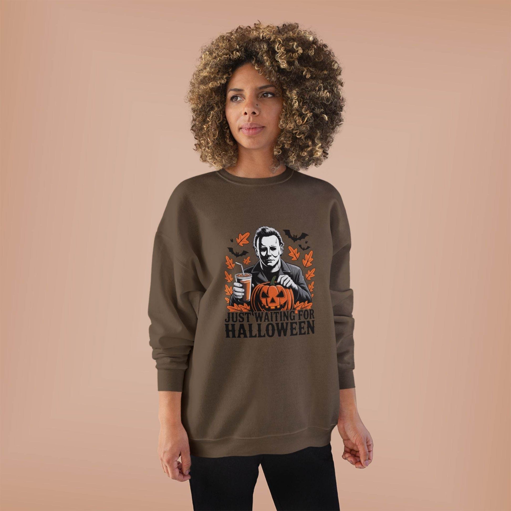 Halloween Sweatshirt - Just Waiting for Halloween | Unisex Crewneck Pullover, Fall Fashion, Halloween Gift, Cozy Sweater, Eco-Friendly Wear - IntuitiveEncBoutique