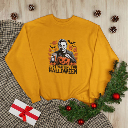 Halloween Sweatshirt - Just Waiting for Halloween | Unisex Crewneck Pullover, Fall Fashion, Halloween Gift, Cozy Sweater, Eco-Friendly Wear - IntuitiveEncBoutique