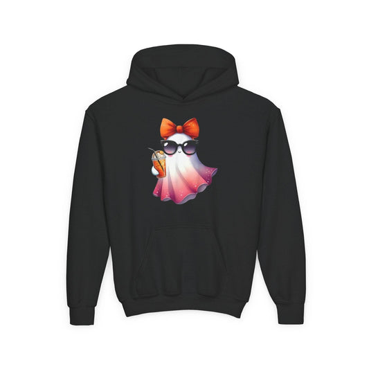 Youth Ghostly Glam Hoodie, Cute Ghost Design Sweatshirt, Halloween Apparel, Halloween Costume, Kids Hooded Sweatshirt - IntuitiveEncBoutique