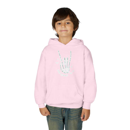 Youth Ghostly Rocker Hoodie - Stay Spooky Sweatshirt, Halloween Apparel, Youth Fashion, Skeleton Design, Cozy Gift - IntuitiveEncBoutique