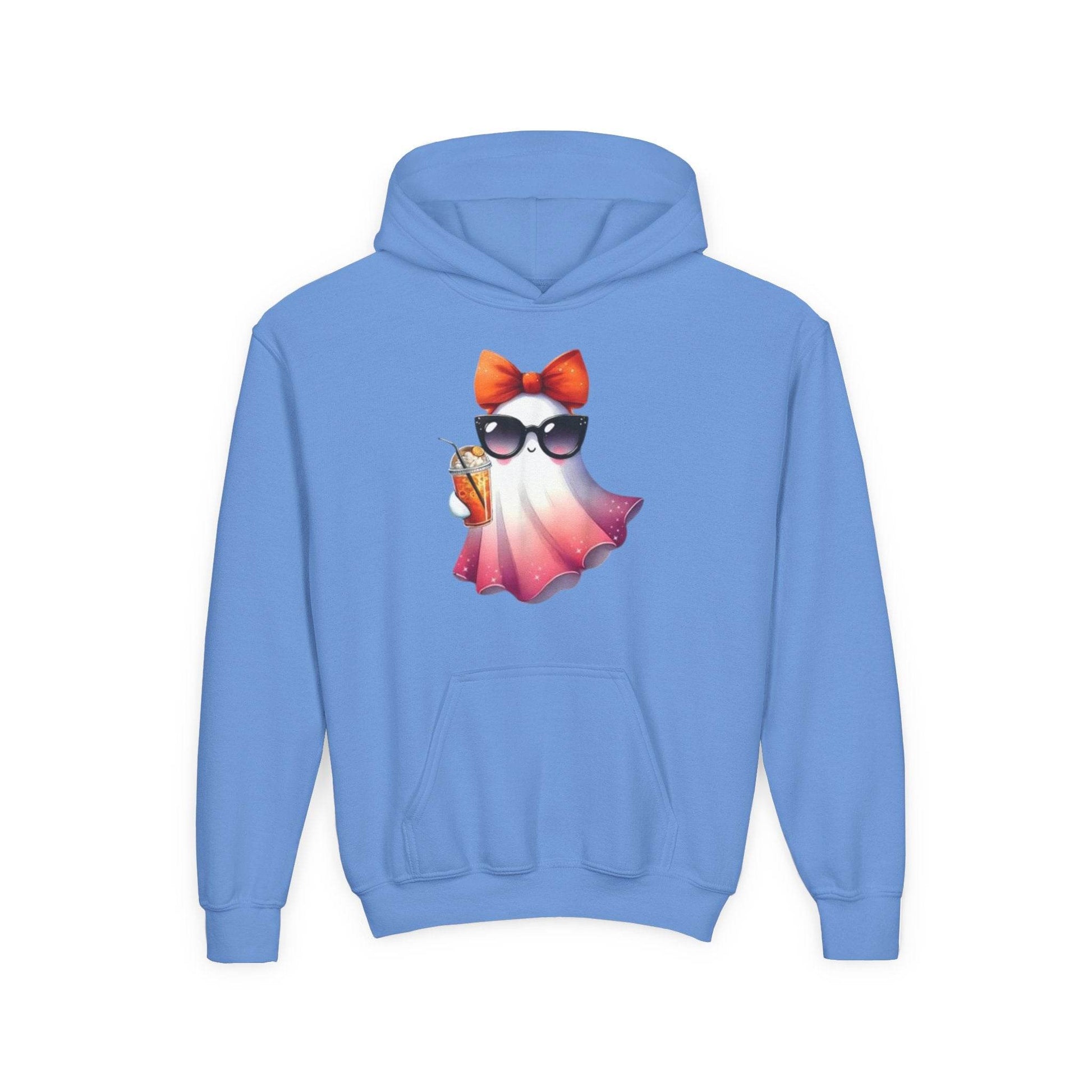 Youth Ghostly Glam Hoodie, Cute Ghost Design Sweatshirt, Halloween Apparel, Halloween Costume, Kids Hooded Sweatshirt - IntuitiveEncBoutique
