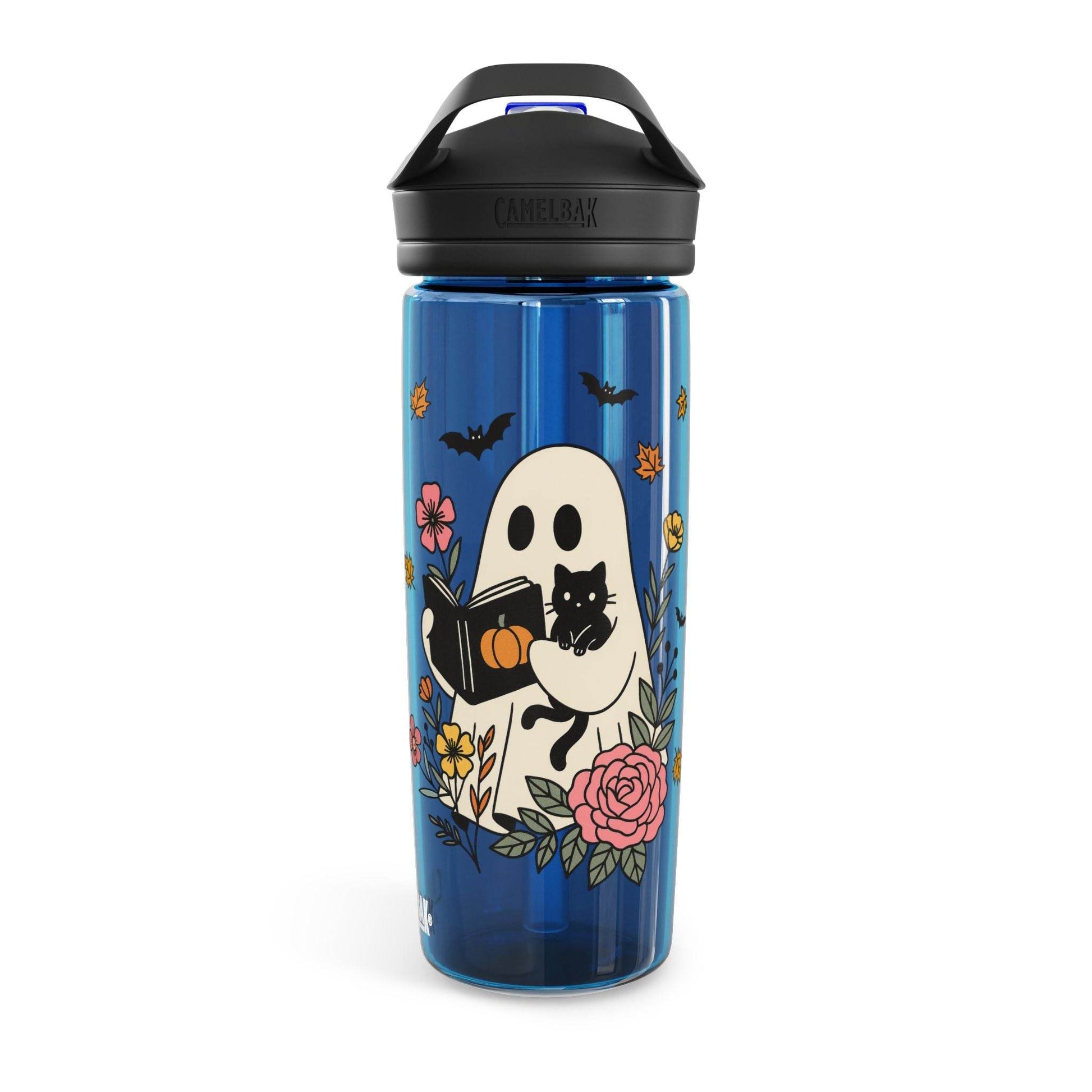 Halloween Ghost Water Bottle, Cute Halloween Drinkware, Eco-Friendly Bottle, Fall Hydration, Floral Ghost Design - IntuitiveEncBoutique