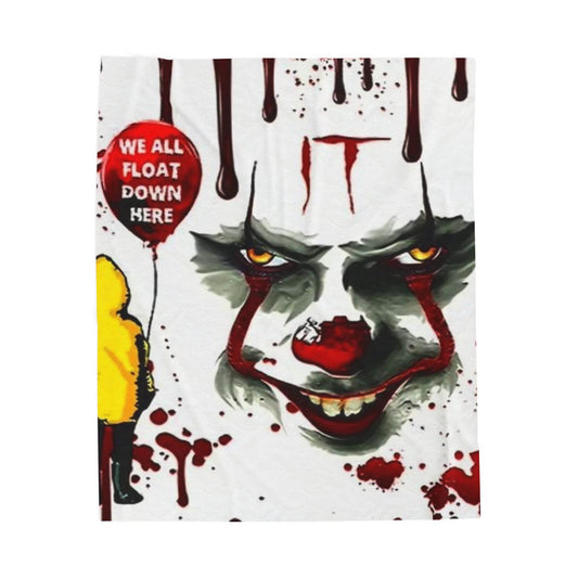 Creepy Clown Velveteen Plush Blanket - Horror Decor, Cozy Home, Movie Night, Halloween Gift, Unique Throw - IntuitiveEncBoutique