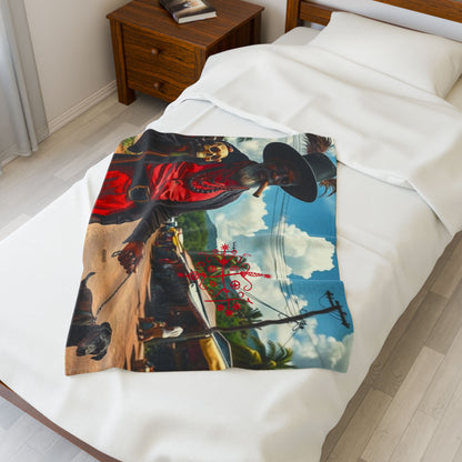 Vibrant Artistic Velveteen Plush Blanket Papa Legba, Cozy Home Decor, Unique Gift, Comfort Throw, Festival Blanket, Warm Artistry