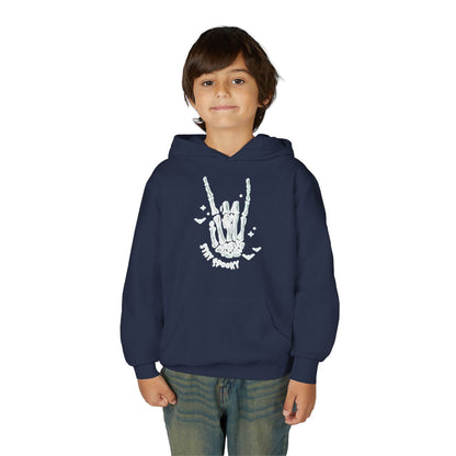 Youth Ghostly Rocker Hoodie - Stay Spooky Sweatshirt, Halloween Apparel, Youth Fashion, Skeleton Design, Cozy Gift - IntuitiveEncBoutique