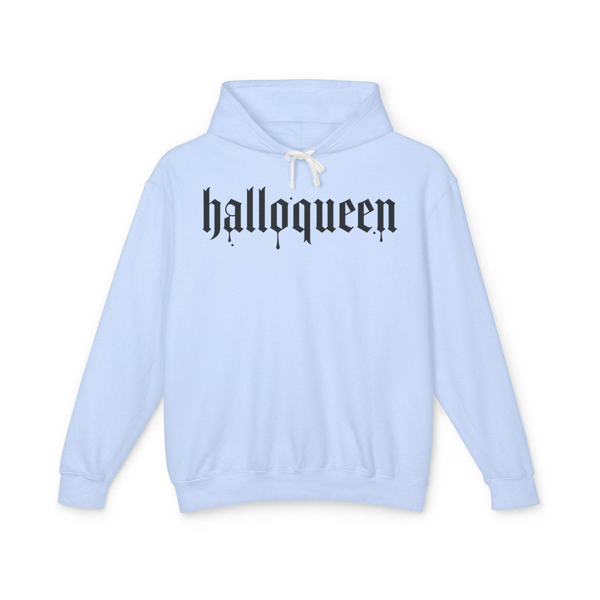 Halloween Unisex Lightweight Hoodie, Halloqueen Sweatshirt, Cute Fall Fashion, Cozy Halloween Gift, Spooky Season Apparel - IntuitiveEncBoutique