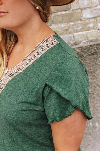 Plus Size V-Neck Petal Sleeve Blouse - IntuitiveEncBoutique