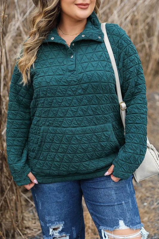 Plus Size Quarter Snap Quilted Sweatshirt - IntuitiveEncBoutique