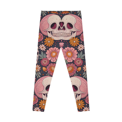 Floral Skull Leggings – Trendy Stretchy Leggings for Exercise, Casual Wear, Halloween, Festivals, and Everyday Comfort - IntuitiveEncBoutique