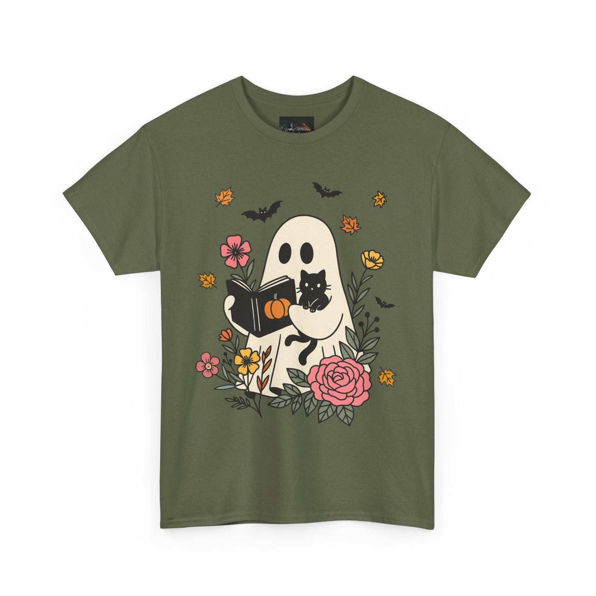 Cute Ghost & Cat Unisex Heavy Cotton Tee - IntuitiveEncBoutique