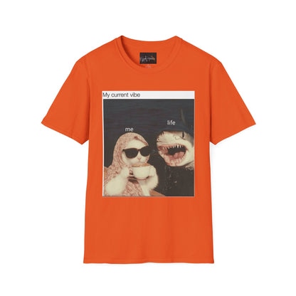 My Current Vibe T-Shirt, Funny Cat Shark Tee for Casual Outings, Unique Gift for Cat Lovers, Summer Style, Chill Vibes