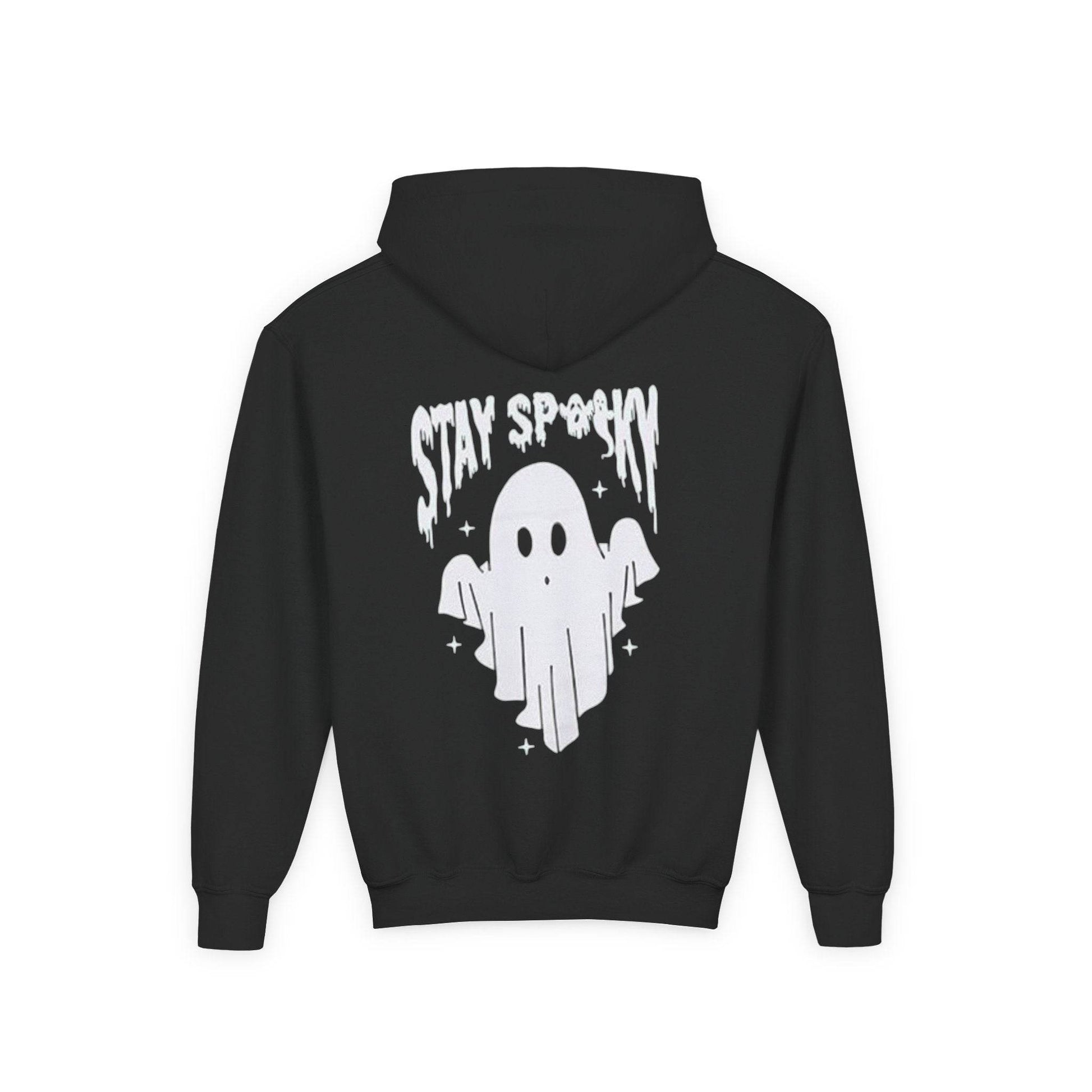 Youth Ghostly Rocker Hoodie - Stay Spooky Sweatshirt, Halloween Apparel, Youth Fashion, Skeleton Design, Cozy Gift - IntuitiveEncBoutique
