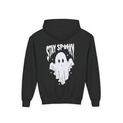 Youth Ghostly Rocker Hoodie - Stay Spooky Sweatshirt, Halloween Apparel, Youth Fashion, Skeleton Design, Cozy Gift - IntuitiveEncBoutique