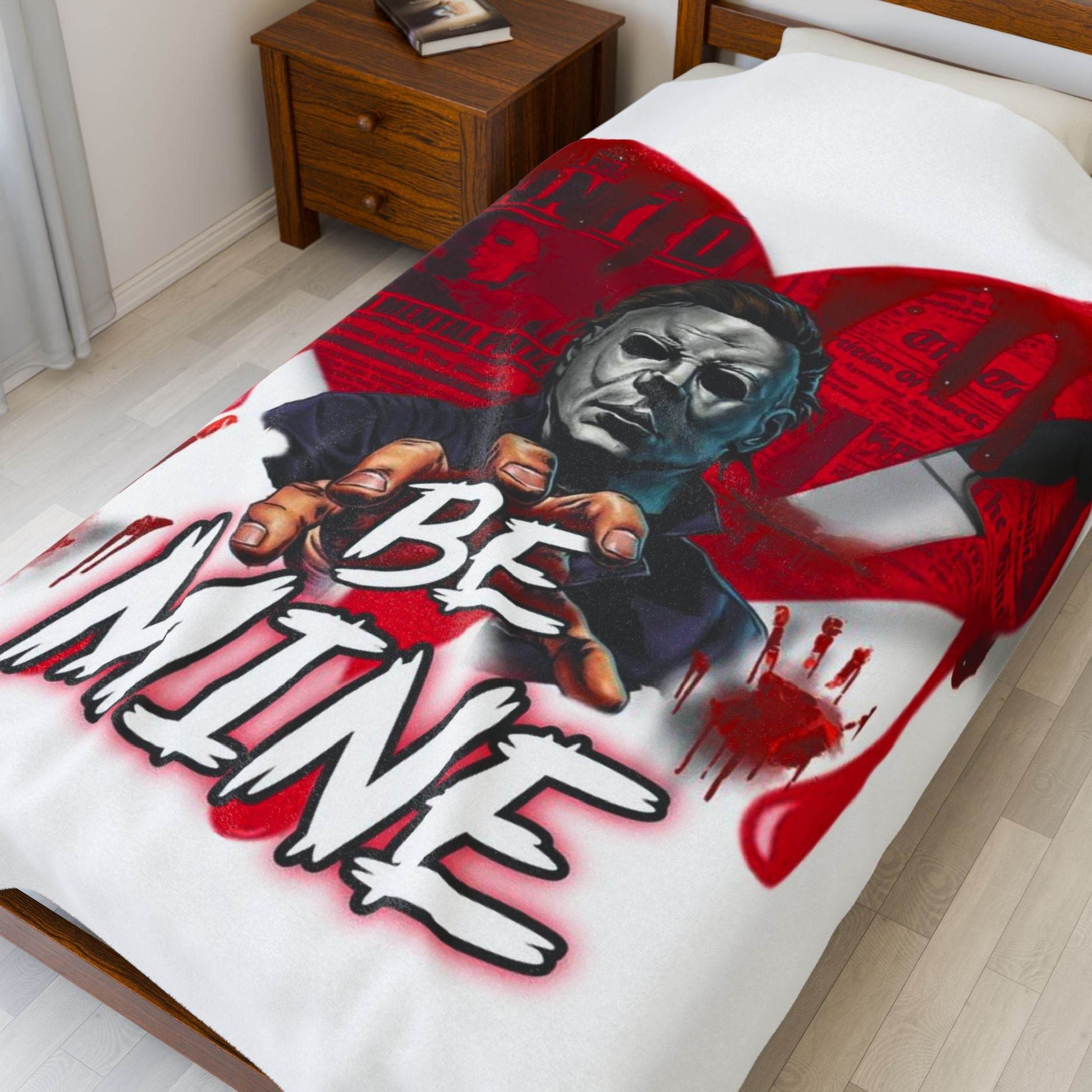 Spooky Love Velveteen Plush Blanket | Halloween Decor, Cozy Throw for Couples, Horror Movie Lover Gift, Valentine's Day Gift - IntuitiveEncBoutique