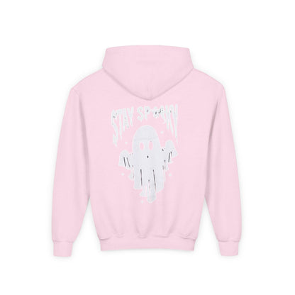 Youth Ghostly Rocker Hoodie - Stay Spooky Sweatshirt, Halloween Apparel, Youth Fashion, Skeleton Design, Cozy Gift - IntuitiveEncBoutique