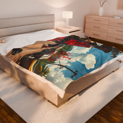 Vibrant Artistic Velveteen Plush Blanket Papa Legba, Cozy Home Decor, Unique Gift, Comfort Throw, Festival Blanket, Warm Artistry